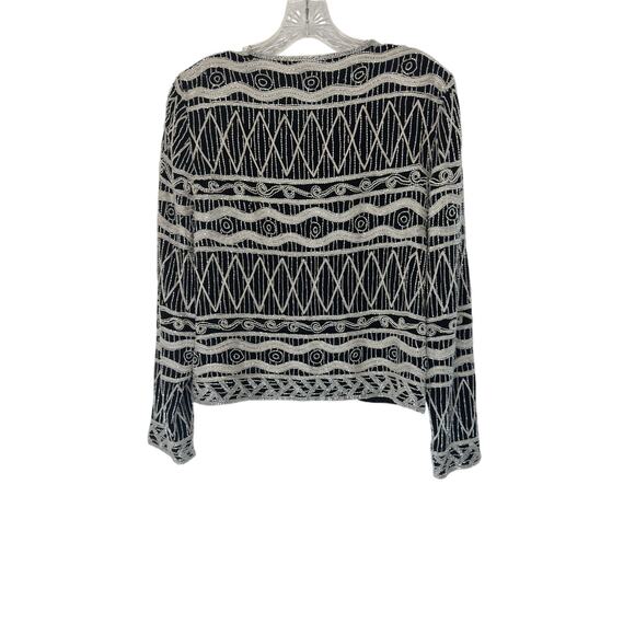 Adrianna Papell Evening Black Silver Formal Beaded Dressy Silk Jacket Medium - Picture 10 of 13